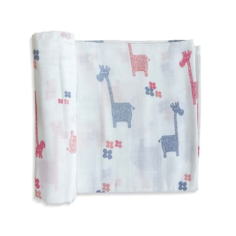 TinyLane 100% Organic Bamboo Cotton Muslin Baby Swaddle Wrapper Giraffe Print- Multicolor