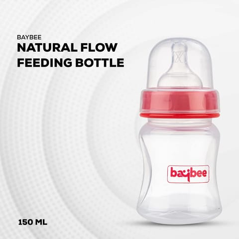 Baybee Natural Flow 150ml Milk Container for Newborn | BPA-Free, Leak-Proof, Anti-Colic, Wide Neck, Easy to Clean | Safe Baby Milk Dispenser for Infants 3+ Months | Baby Essentials (Red)