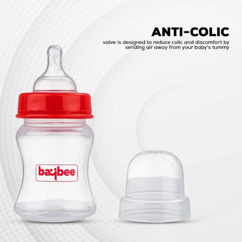 Baybee Natural Flow 150ml Milk Container for Newborn | BPA-Free, Leak-Proof, Anti-Colic, Wide Neck, Easy to Clean | Safe Baby Milk Dispenser for Infants 3+ Months | Baby Essentials (Red)