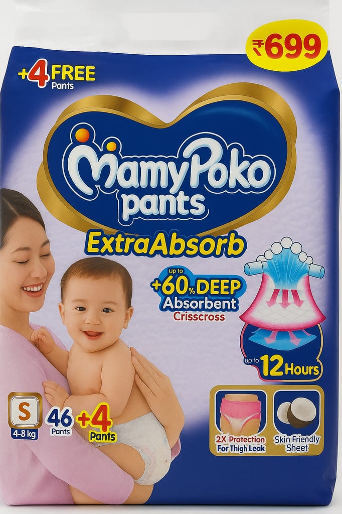MamyPoko Pants Extra Absorb Baby Diapers, Small (S), 46+4 Count