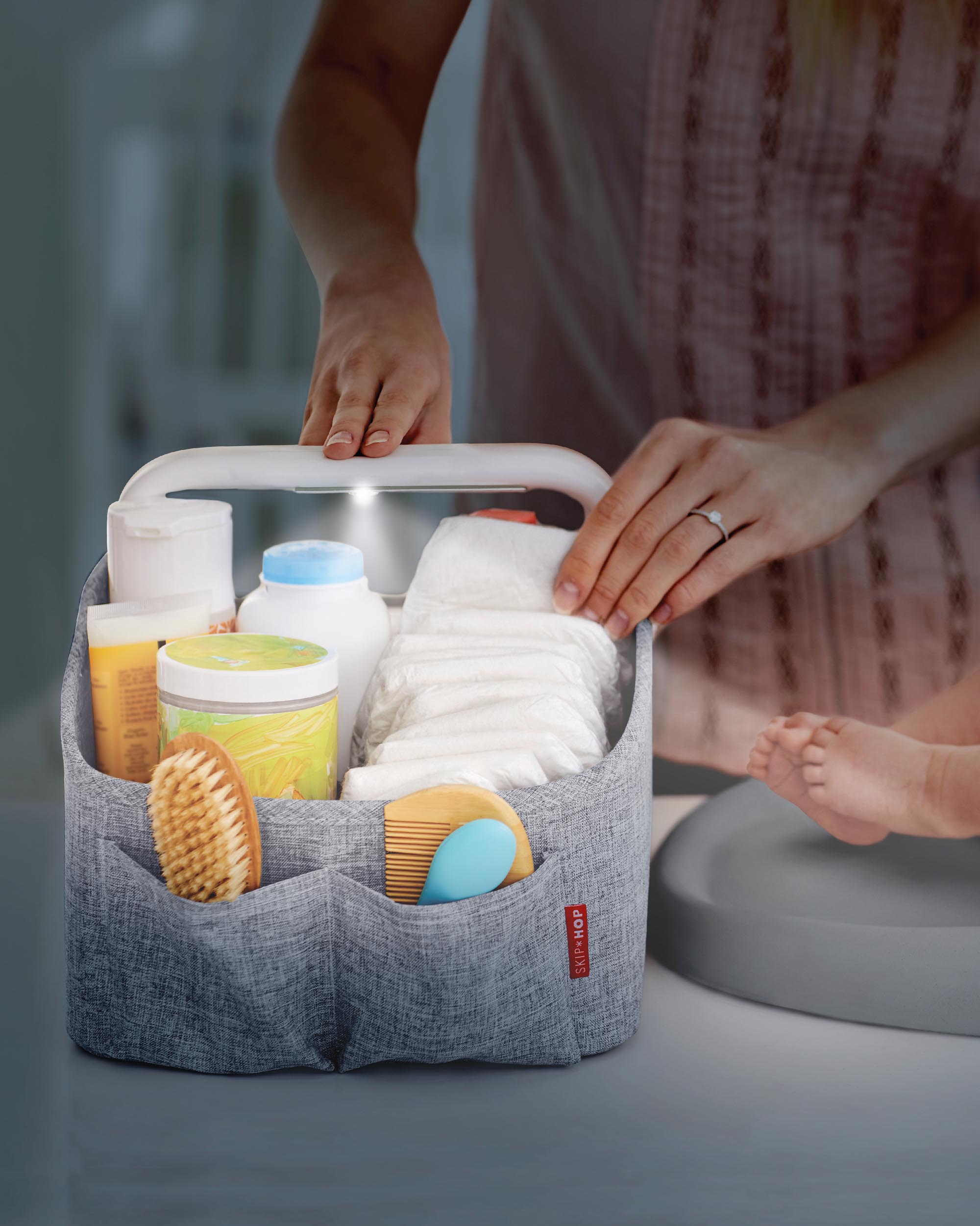 Light Up Diaper Caddy- Heather Grey