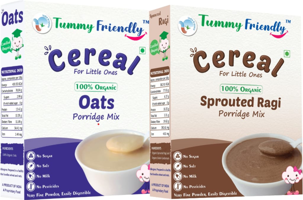 TummyFriendly Foods USDA Certified 100% Organic Oats and Organic Sprouted Ragi Porridge Mixes , Made of Organic Oats & Organic Sprouted Ragi for Baby, Rich in Beta-Glucan, Calcium, Iron, Protein, Fibre & Micro-Nutrients ,200g Each, 2 Packs