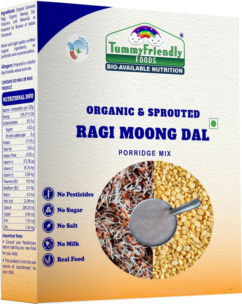 TummyFriendly Foods Organic Sprouted Ragi MoongDal Porridge Mix | Baby Food for 6 Months Baby |200g