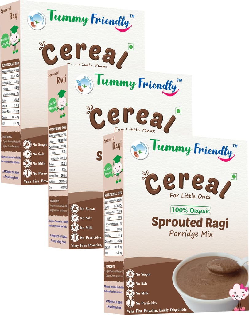 TummyFriendly Foods Organic Sprouted Ragi Porridge Mix , Rich in Calcium, 600g, (200g each pack)