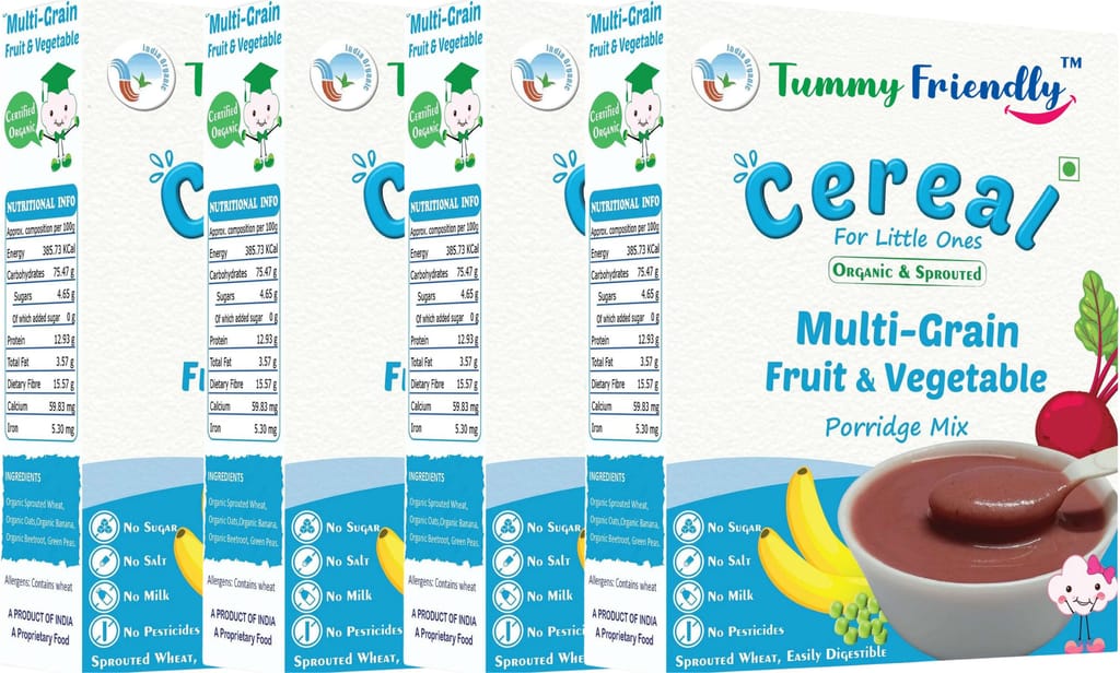 TummyFriendly Foods Organic Sprouted Multi Grain Fruit Vegetable Porridge Mix|800g (200g each pack)
