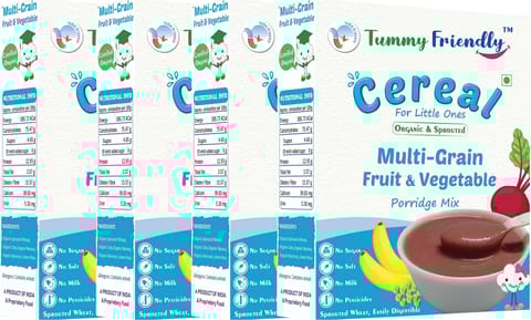 TummyFriendly Foods Organic Sprouted Multi Grain Fruit Vegetable Porridge Mix|800g (200g each pack)