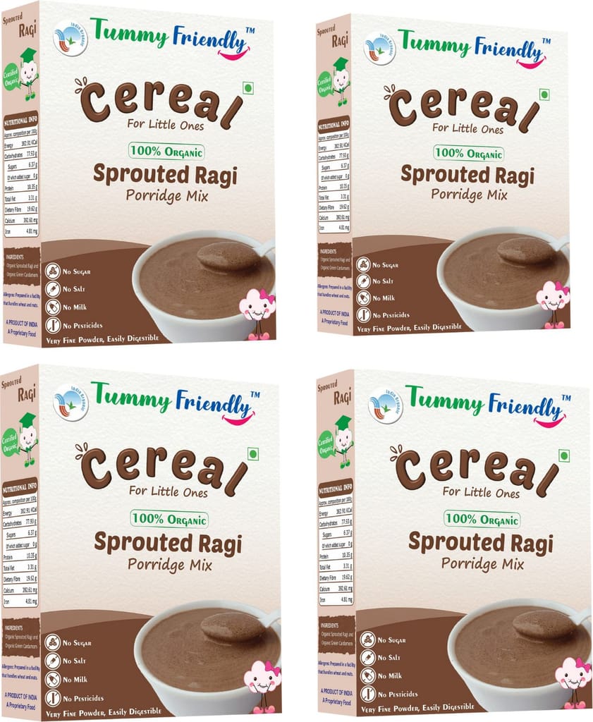 TummyFriendly Foods Organic Sprouted Ragi Porridge Mix, 800g, (200g each pack)