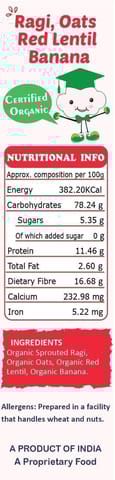 TummyFriendly Foods Organic Sprouted Ragi,Oats, Red Lentil, Banana Prdge Mix|600g,(200g each pack)