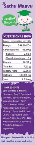 TummyFriendly Foods Organic Sprouted Sathu Maavu Porridge Mix | 400g, (200g each pack)