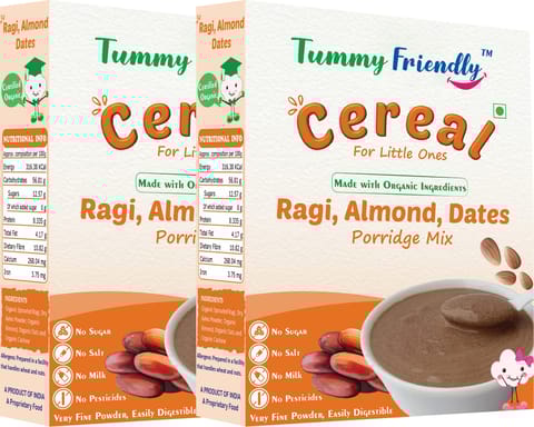TummyFriendly Foods Organic Sprouted Ragi, Almond, Dates Porridge Mix | 400g, 200g each pack