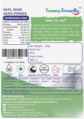 TummyFriendly Foods Premium Nuts, Seeds and Dates Powder | Dry Fruits Powder Baby (100g each pack)
