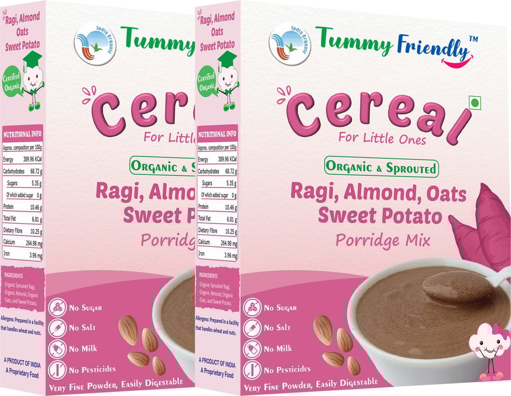 TummyFriendly Foods Organic Sprouted Ragi, Almond,Oats, Sweet Potato Prdge Mix|400g,(200g each pack)