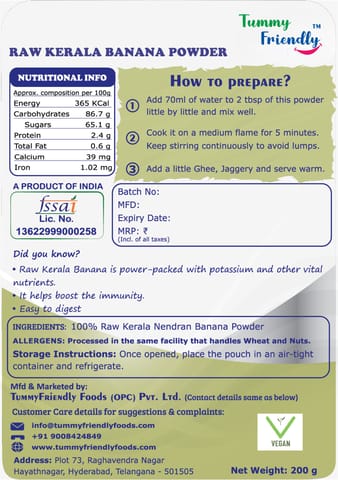 TummyFriendly Foods Natural Raw Kerala Banana Powder | Raw Nendran Banana Powder |(Each pack 100g)