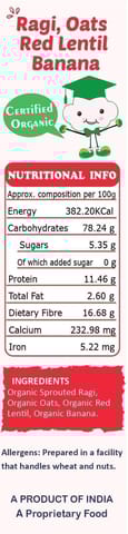 TummyFriendly Foods Organic Sprouted Ragi,Oats, Red Lentil,Banana Prdge Mix|400g, (200g each pack)