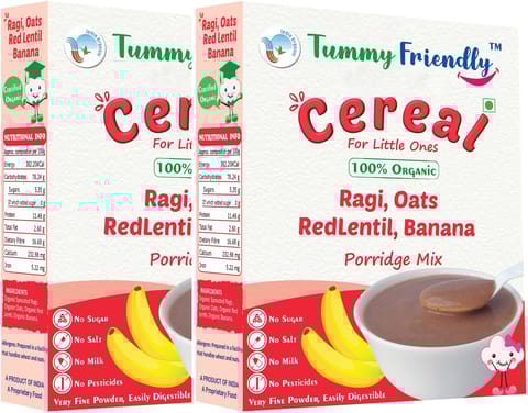 TummyFriendly Foods Organic Sprouted Ragi,Oats, Red Lentil,Banana Prdge Mix|400g, (200g each pack)