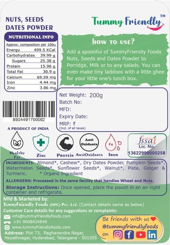 TummyFriendly Foods Premium Nuts, Seeds and Dates Powder | Dry Fruits Powder Baby (100g each pack)