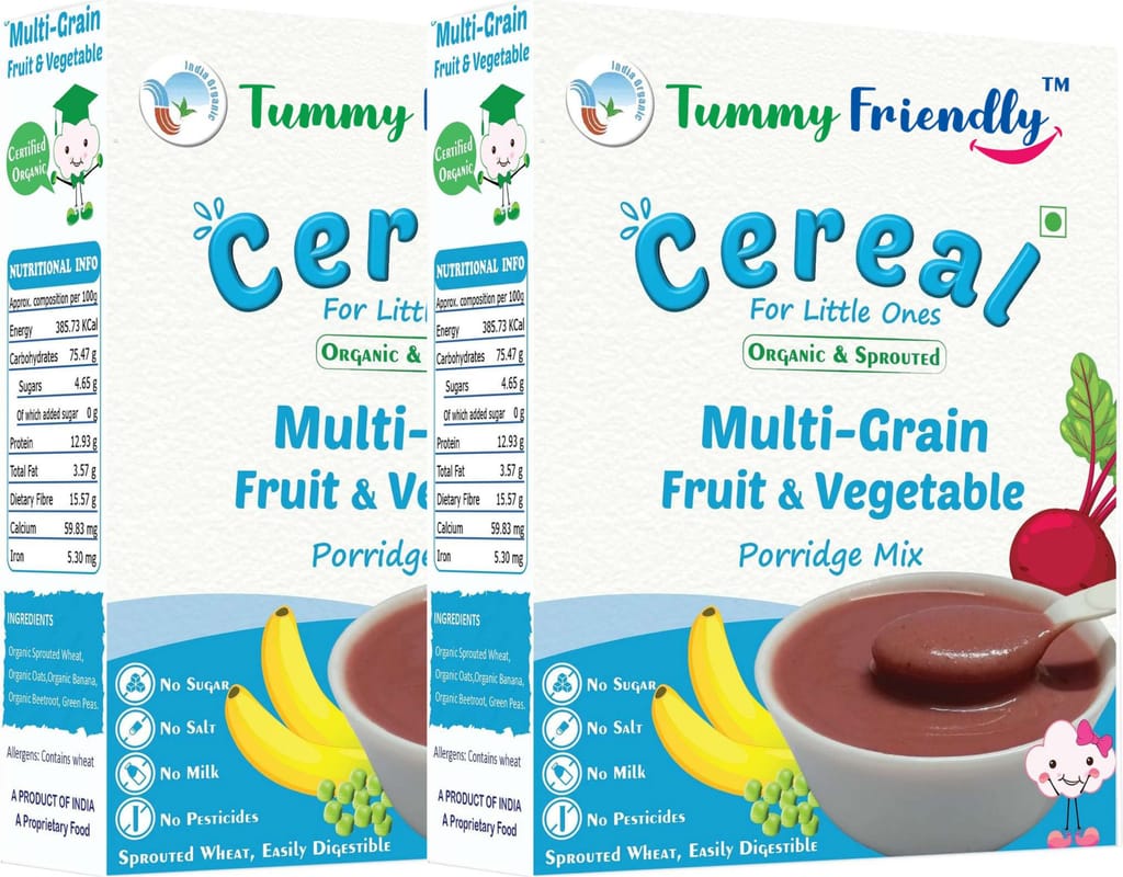 TummyFriendly Foods Organic Sprouted Multi Grain Fruit Vegetable Porridge Mix|400g, (200g each pack)