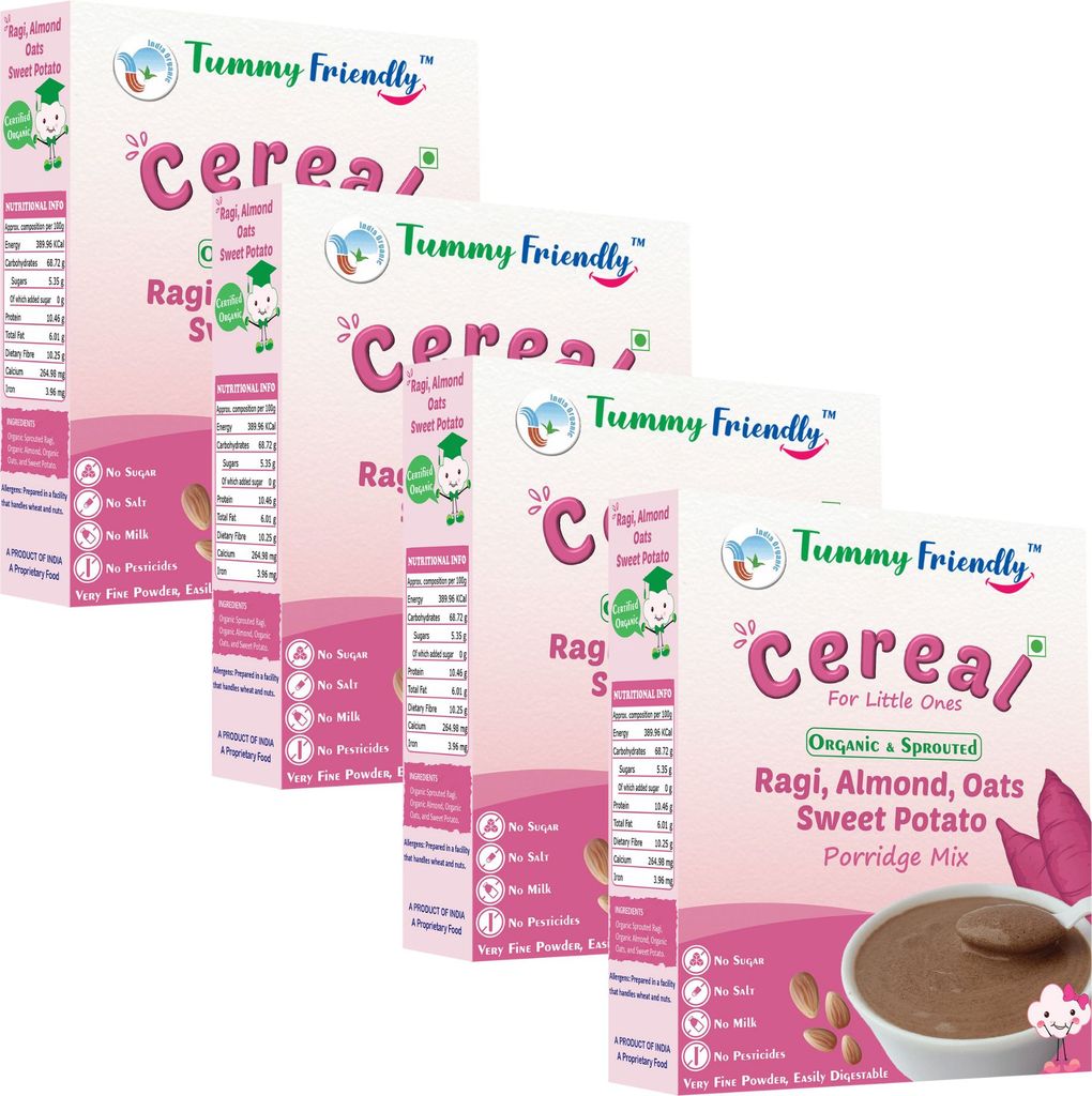 TummyFriendly Foods Organic Sprouted Ragi, Almond,Oats, SweetPotato Prdge Mix|800g, (200g each pack)