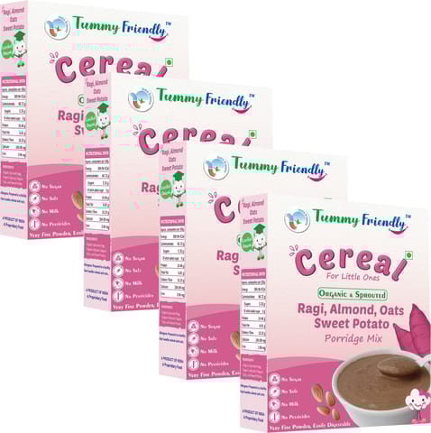 TummyFriendly Foods Organic Sprouted Ragi, Almond,Oats, SweetPotato Prdge Mix|800g, (200g each pack)