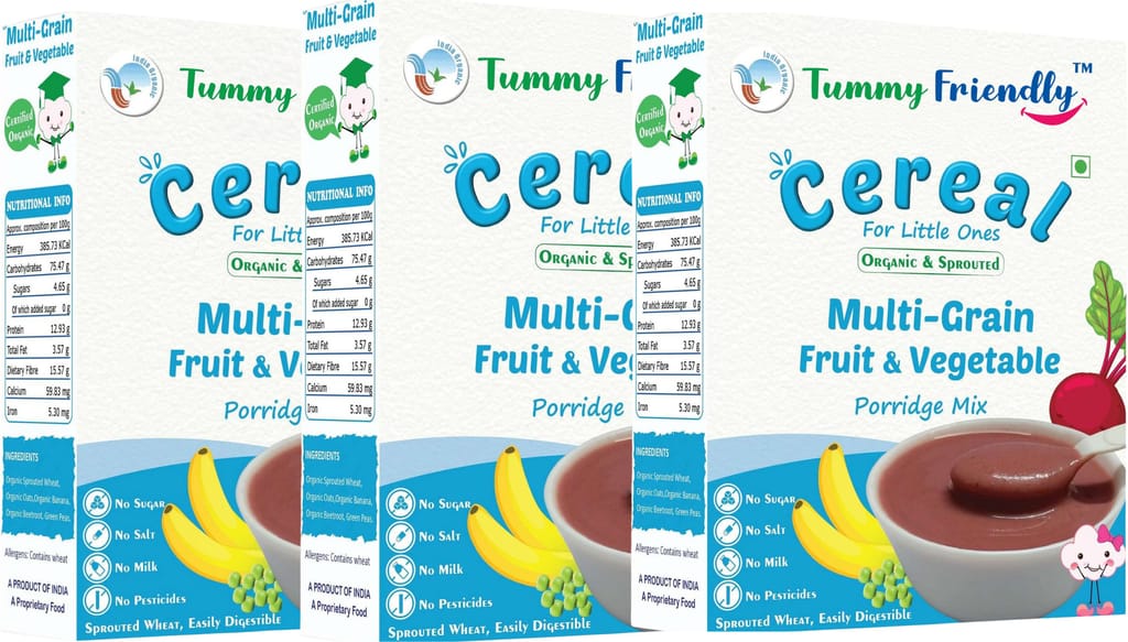 TummyFriendly Foods Organic Sprouted Multi Grain Fruit Vegetable Porridge Mix|600g (200g each pack)