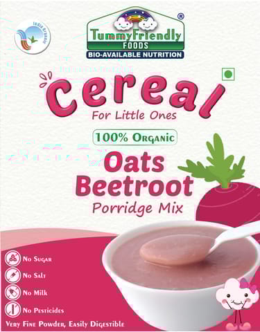 Tummy Friendly Foods Certified 100% Organic Oats, Beetroot Porridge Mix | Organic Baby Food for 6 Months Old | Rich in Beta-Glucan, Protein & Fibre| 200g Cereal (200 g)