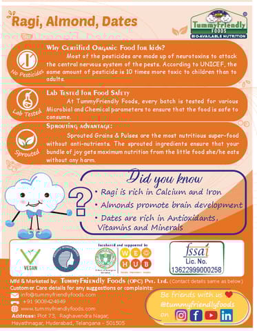 Tummy Friendly Foods Sprouted Ragi, Almond, Dates Porridge Mix Cereal (200 g, 8+ Months)