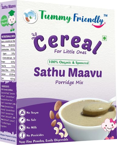 TummyFriendly Foods Certified USDA Organic Sprouted Sathu Maavu Porridge Mix |Made of Sprouted Ragi, Whole Grains, Pulses & Nuts | Rich in Protein & healthy-Fat For Baby Weight Gain| 200g