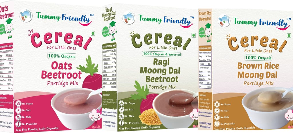 TummyFriendly Foods Certified USDA Organic Stage2 Sprouted Porridge Mixes Combo Pack |Sprouted Ragi, Brown Rice, Oats, Dal & Vegetable | 200g Each,