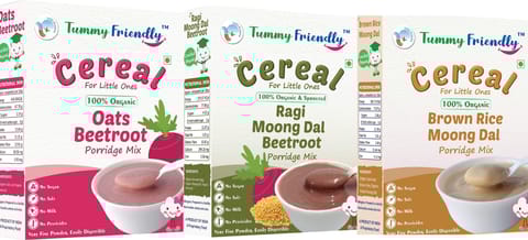 TummyFriendly Foods Certified USDA Organic Stage2 Sprouted Porridge Mixes Combo Pack |Sprouted Ragi, Brown Rice, Oats, Dal & Vegetable | 200g Each,