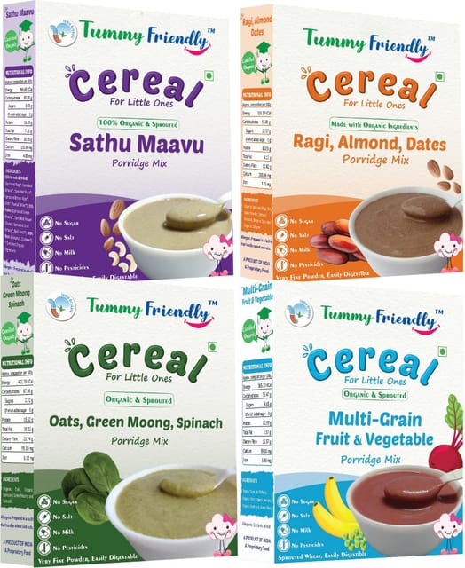 TummyFriendly Foods USDA Organic Certified Stage3 Sprouted Porridge Mixes Combo - 4 Packs With Oats | Organic Baby Food for 8 Months Old Baby |4 Packs, 200g Each