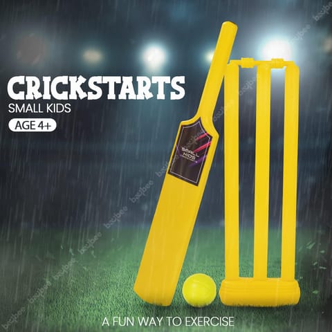 Baybee Plastic Cricket kit Set for Kids, 3 Stumps with Stand Base, 1 Bat and Soft Ball | Cricket Bat Ball Set Indoor & Outdoor Games | Perfect Cricket Full Set for 3+ Years Gift for Kids Boys Girls