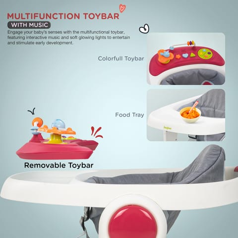 Baybee 2 in 1 Baby Walker for Kids with Adjustable Height & Wheel Lock | Activity Push Walker for Baby with Musical Toy Bar & Stopper | Kids Walker Baby 6-18 Months Boy Girl (Pink)