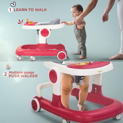 Baybee 2 in 1 Baby Walker for Kids with Adjustable Height & Wheel Lock | Activity Push Walker for Baby with Musical Toy Bar & Stopper | Kids Walker Baby 6-18 Months Boy Girl (Pink)