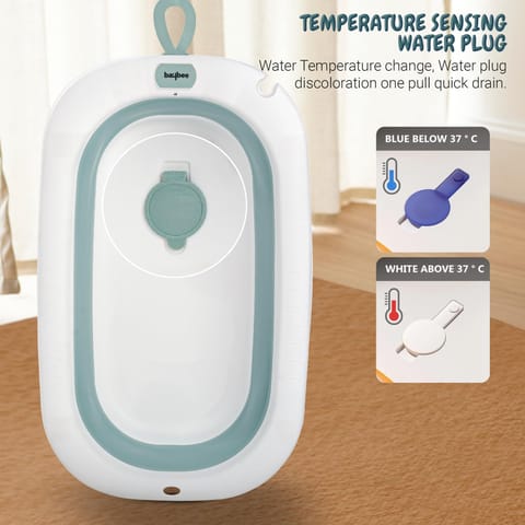 Baybee Jolly Kids Bath Tub for Baby Mini Swimming Pool for Kids, Foldable Bathtub for Baby with Anti Skid Base & Drainer | Baby Bathing Tub | Baby Bath tub for Kids 0 to 3 Years Boys Girls (Green)