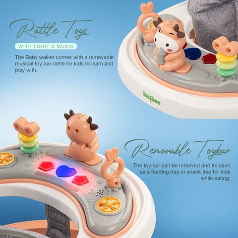 BAYBEE Moono Baby Walker For Kids, Round Kids Walker With Parental Push Handle&4 Seat Height Adjustable|Activity Walker For Baby With Musical Toy Bar&Footmat|Walker Baby 6-18 Months Boys Girls (PINK) BAYBEE Moono Baby Walker For Kids, Round Kids Walker With Parental Push Handle&4 Seat Height Adjustable|Activity Walker For Baby With Musical Toy Bar&Footmat|Walker Baby 6-18 Months Boys Girls (PINK)