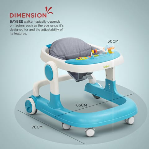 Baybee 2 in 1 Baby Walker for Kids with Adjustable Height & Wheel Lock | Activity Push Walker for Baby with Musical Toy Bar & Stopper | Kids Walker Baby 6-18 Months Boy Girl (Blue)