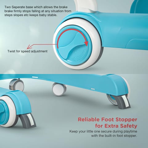 Baybee 2 in 1 Baby Walker for Kids with Adjustable Height & Wheel Lock | Activity Push Walker for Baby with Musical Toy Bar & Stopper | Kids Walker Baby 6-18 Months Boy Girl (Blue)