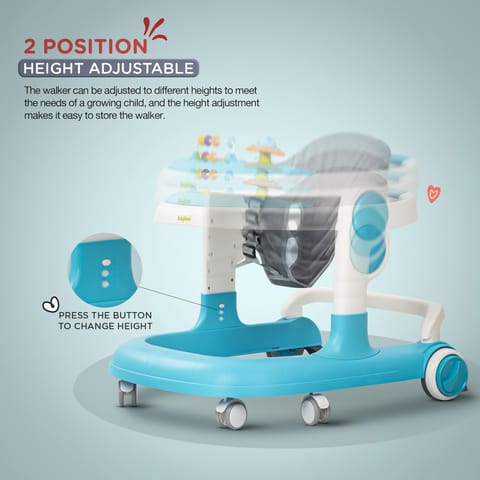 Baybee 2 in 1 Baby Walker for Kids with Adjustable Height & Wheel Lock | Activity Push Walker for Baby with Musical Toy Bar & Stopper | Kids Walker Baby 6-18 Months Boy Girl (Blue)