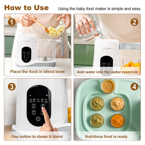 Baybee Blenzy 5-in-1 Electric Baby Food Processor | Baby Food Maker with Steamer, Chopper, Grinder, Blender & Warmer | Portable Baby Food Blender with Self-Clean & Touch Screen for Purees