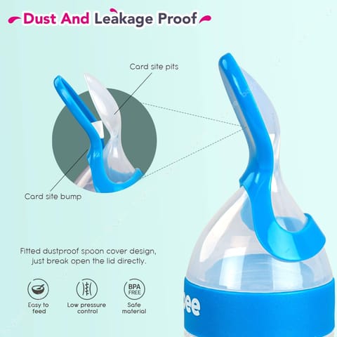 Baybee Silicone Food Feeder, Anti-Colic & BPA Free Squeeze Feeder Bottle with Spoon for Semi-Solid Food for Infants | Baby Squeeze Food Feeder for Baby 3+ Months (Blue)