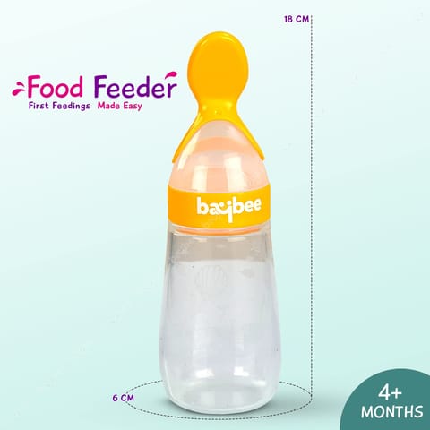 Baybee Silicone Food Feeder, Anti-Colic & BPA Free Squeeze Feeder Bottle with Spoon for Semi-Solid Food for Infants | Baby Squeeze Food Feeder for Baby 3+ Months (Yellow)