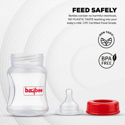 Baybee Natural Flow 150ml Milk Container for Newborn | BPA-Free, Leak-Proof, Anti-Colic, Wide Neck, Easy to Clean | Safe Baby Milk Dispenser for Infants 3+ Months | Baby Essentials (Red)