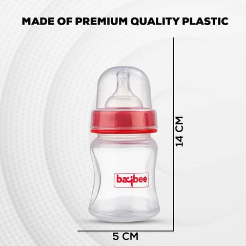 Baybee Natural Flow 150ml Milk Container for Newborn | BPA-Free, Leak-Proof, Anti-Colic, Wide Neck, Easy to Clean | Safe Baby Milk Dispenser for Infants 3+ Months | Baby Essentials (Red)
