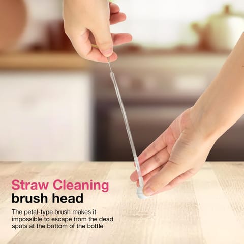 BAYBEE 4 in 1 Nylon Bristles Baby Feeding Bottles & Nipple Cleaning Brush Easy Grip 360° Rotating Long Handle for Easy to Clean Bottle Neck & Corners for All Mugs & Cups (Pink)