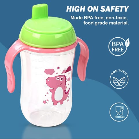 BAYBEE 300ML Baby Sipper Cup for Kids –BPA-Free, Leakproof, Spill-Proof Feeding Bottle with Soft Silicone Handle|Toddler Sippy Cup, Training Bottle for Babies, Infants, Boys & Girls (Pink,6M–3Y)