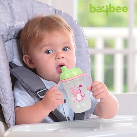 BAYBEE 300ML Baby Sipper Cup for Kids –BPA-Free, Leakproof, Spill-Proof Feeding Bottle with Soft Silicone Handle|Toddler Sippy Cup, Training Bottle for Babies, Infants, Boys & Girls (Pink,6M–3Y)