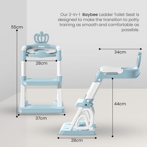 Baybee Crown Western Toilet Potty Seat for Kids -  Baby Potty Training Seat Chair with Ladder -  Adjustable Step Height -  Cushion Seat -  Toddler Potty Seat for Toilet (Blue)