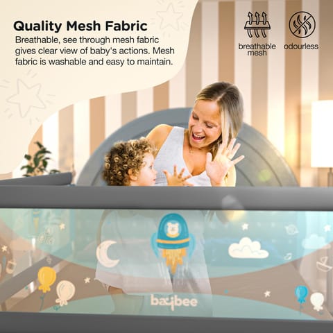 BAYBEE Baby Bed Rails Guard Barrier for Baby Kids Safety -  Foldable Bed Rail Falling Protector Fence with 7 Adjustable Height (180x63 cm -  Grey) - (Color & Design May Vary)