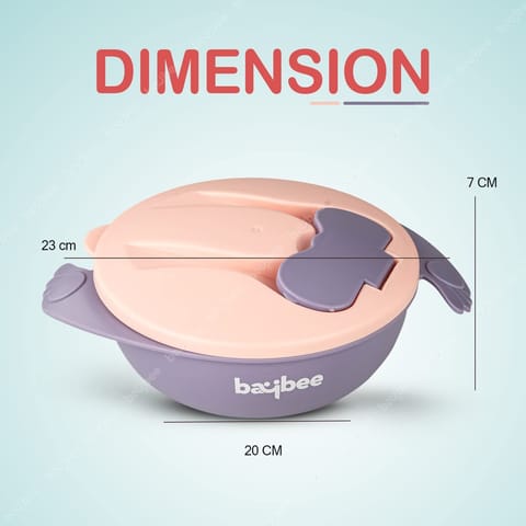 Baybee Baby Feeding Bowl with Lid, Spoon & Fork Set, for Baby Feeding, Baby Tableware Set Soft First Stage Feeding Baby Bowls Spoon Set | Baby Bowl & Spoon Set for Baby Kids (Dark Pink)