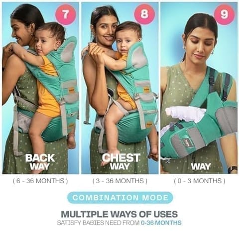 BAYBEE 9 in 1 Multipurpose Baby Carrier for New Born | Adjustable Baby Kangaroo Bag with 9 Carry Positions & Safety Belt | Baby Sling Carry Bags with Hip Seat | Baby Carrier Bag for 0 to 3 year Baby (Green)